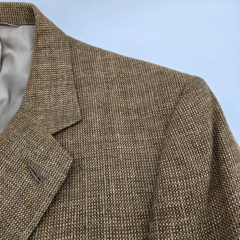 Bullock & Jones Blazer Mens Silk Linen Wool Hopsack Sport Coat Brown Tan 43R